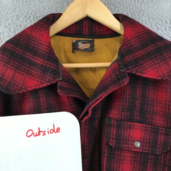 40s 50s Vintage Woolrich Coat, Red and Black Mackinaw Plaid Wool Jacket L - Picture 11 of 11